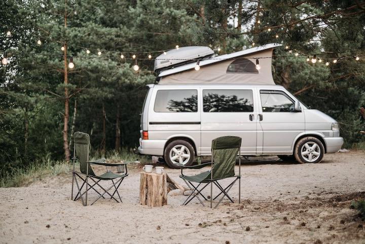 An RV at a campground.